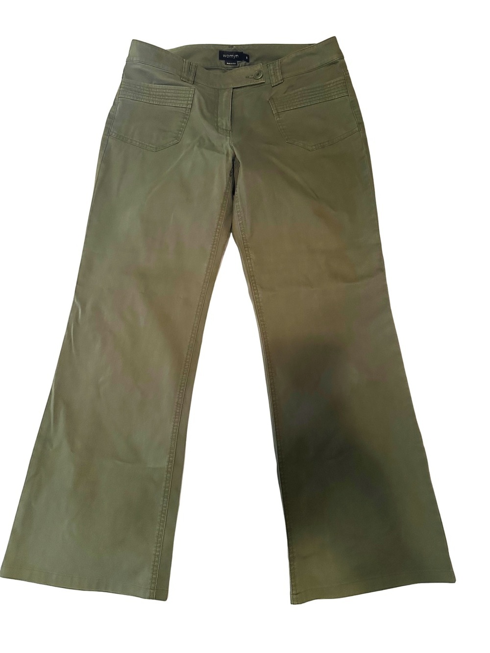 Womyn Olive Green Wide-Leg 98% cotton pants 8